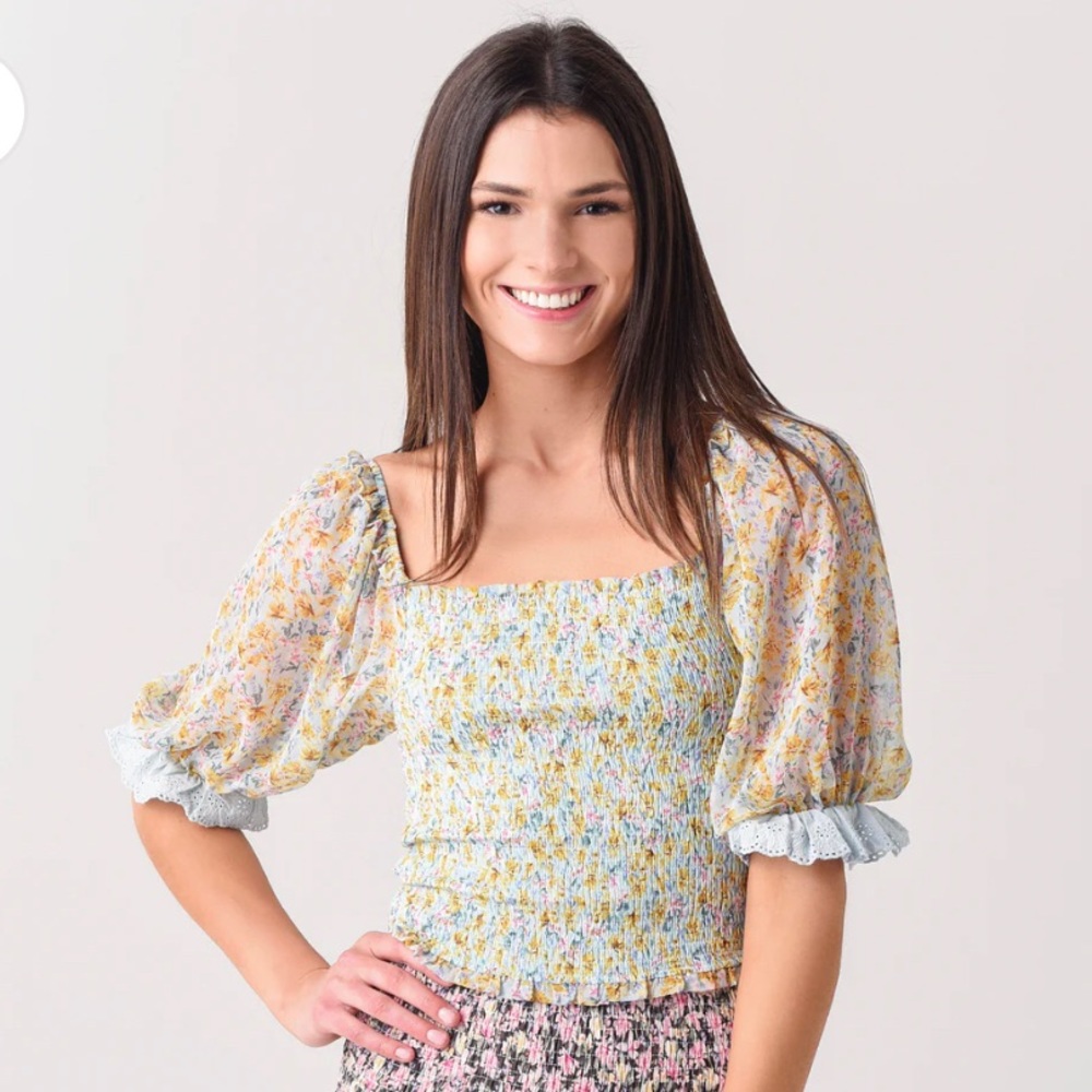 ALLISON NEW YORK - Puff Sleeve Smocked Blouse
